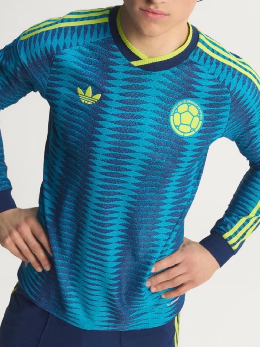 Authentic adidas Blue & Neon Yellow Long Sleeve Football Jersey